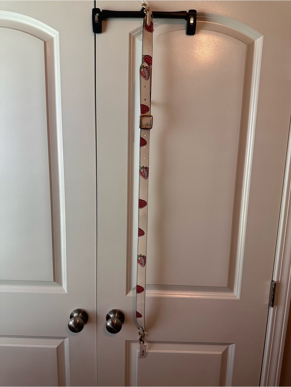 Coach White Leather Strap with Red Strawberry Print and Gold Hardware - Picture 4 of 5